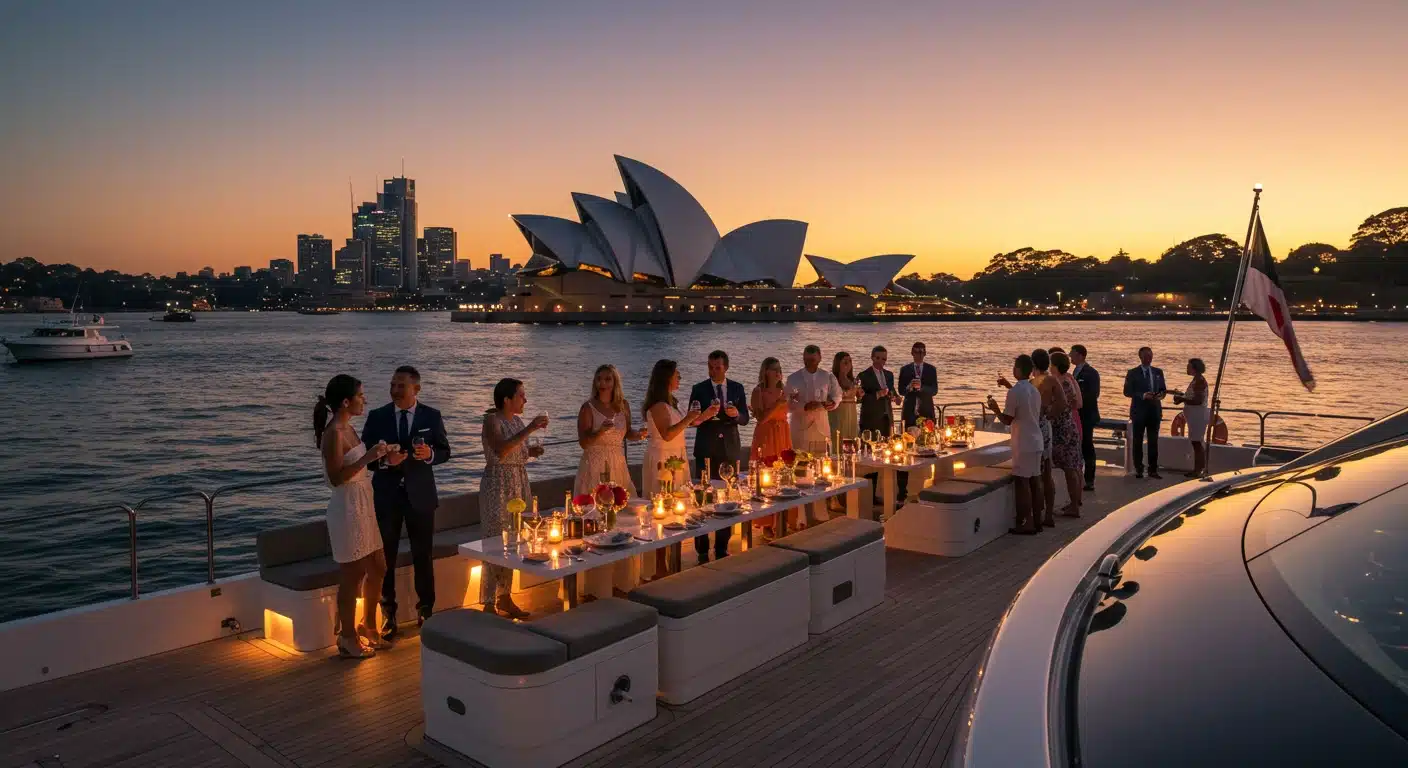 Elegant Yacht Celebration Cruising by Sydney Opera House